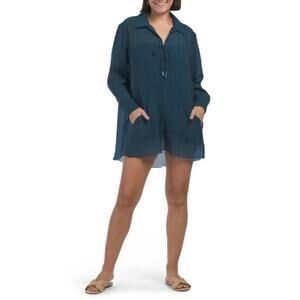 Cinq a Sept Laguna Crinkle Tommy Coverup Swimsuit Cover Up Large